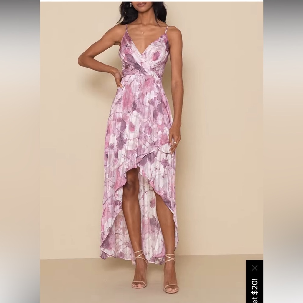 Lulus An Enchanting Dream Purple Multi Print High-low Maxi Dress - Size XS